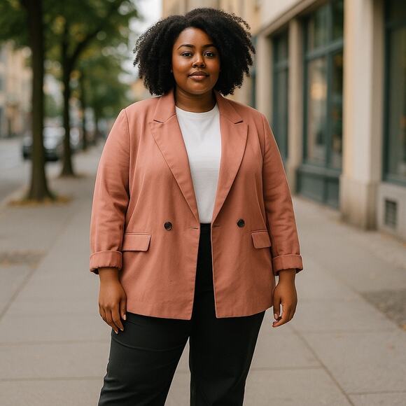 Women’s Plus Size Blush Rayon Spring Summer Double Breasted Blazer 2XL H&M - Picture 1 of 8